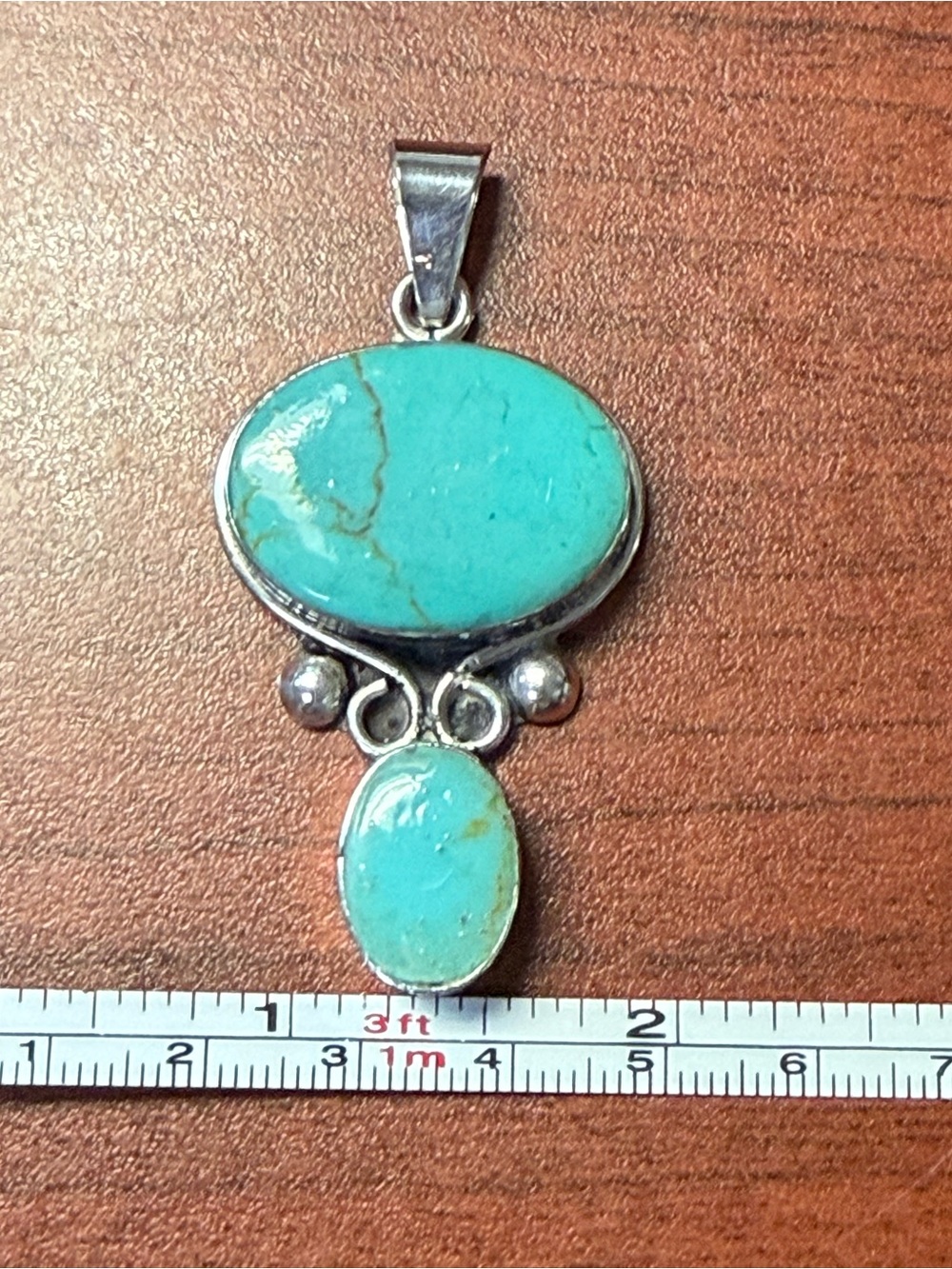 Turquoise Double Oval Sterling PENDANT - Blue Turquoise